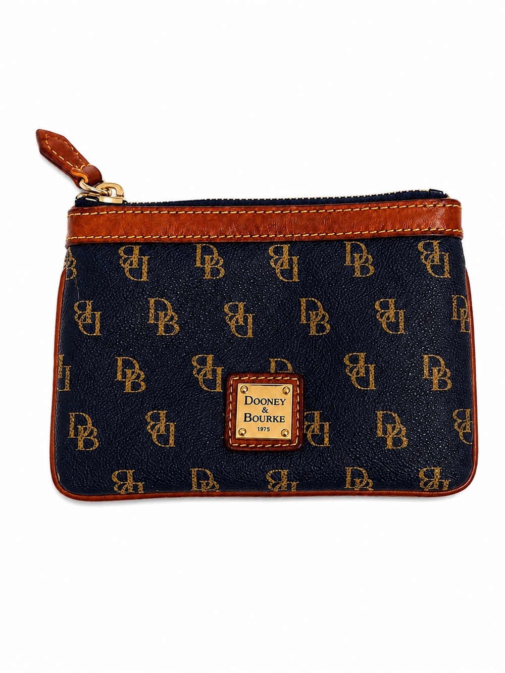 Dooney & Bourke Navy DB Monogram Zip Coin Purse Key Ring Pouch EUC